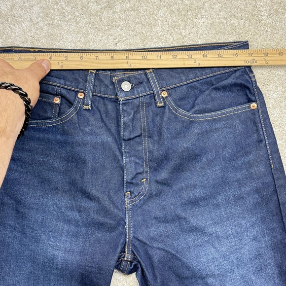 Levis 505 Jeans Mens 34x32 Blue Dark Wash Denim Straight Leg Regular Fit Stretch - Picture 8 of 14